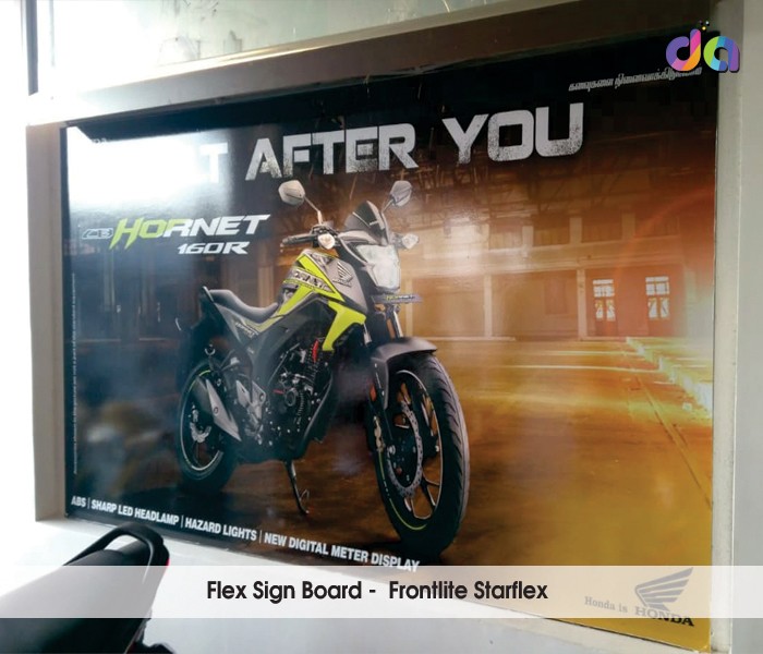 flex printed glow sign board with lights glowing within