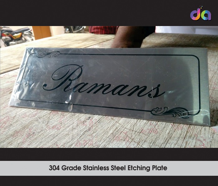 Stainless Steel Etching Name Plate | dharshan adss | led cup letters | metal letters | name plates | sign board manufacturer in Chennai